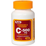 Chewable Vitamin C 500 mg, Orange, 100 Tablets, Watson Rugby