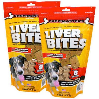 Chewmasters Freeze Dried Beef Liver Bites, Dog Treats, 17.6 oz x 2 Bags