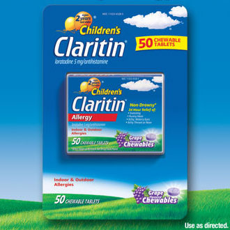 Childrens Claritin Grape Chewables, Loratadine 5 mg, 50 Tablets