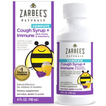 Childrens Complete Cough Syrup + Immune, with Dark Honey & Elderberry, Natural Berry Flavor, 4 oz, Zarbees Naturals