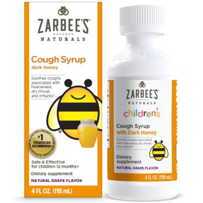 Childrens Cough Syrup, with Dark Honey, Natural Cherry Flavor, 4 oz, Zarbees Naturals