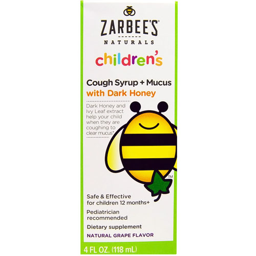 Childrens Cough Syrup + Mucus, with Dark Honey, Natural Grape Flavor, 4 oz, Zarbees Naturals