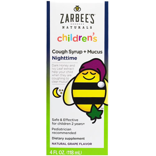 Childrens Cough Syrup + Mucus Nighttime, Natural Grape Flavor, 4 oz, Zarbees Naturals
