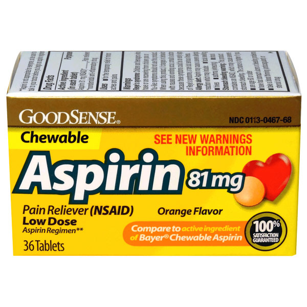 Childrens Chewable Aspirin 81 mg, Orange Flavor, 36 Tablets, GoodSense