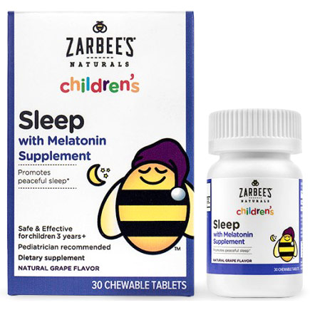 Childrens Sleep with Melatonin Supplement, Natural Grape Flavor, 30 Chewable Tablets, Zarbees Naturals