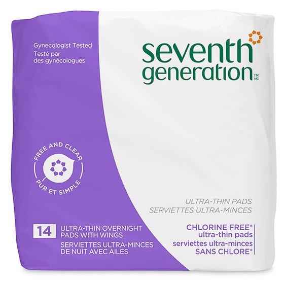 Chlorine Free Ultra-Thin Pads, Overnight with Wings, 14 ct, Seventh Generation