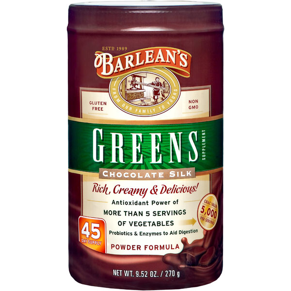 Barlean's Organic Oils Chocolate Silk Greens Powder, 9.52 oz, Barlean's Organic Oils