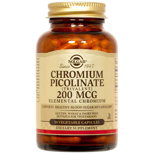 Chromium Picolinate 200 mcg, 180 Vegetable Capsules, Solgar