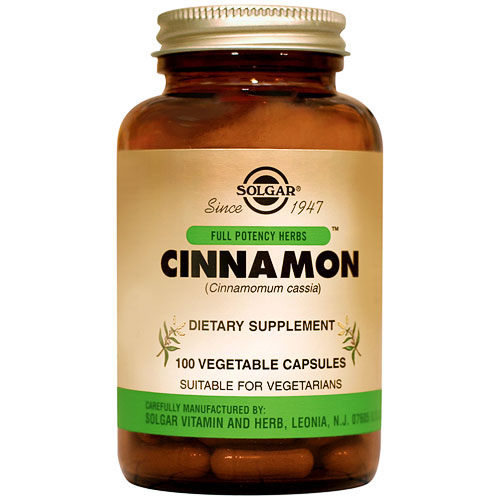 Cinnamon - Full Potency, 100 Vegetable Capsules, Solgar