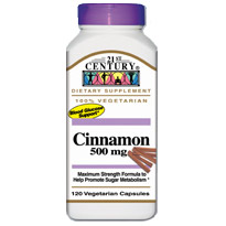 Cinnamon 500 mg 120 Vegetarian Capsules, 21st Century Health Care