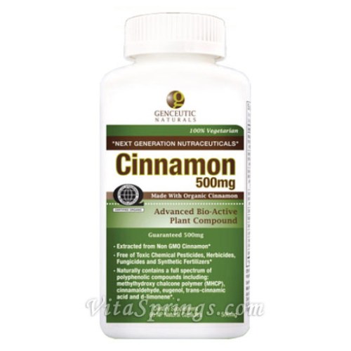 Organic Cinnamon 500 mg, 60 Capsules, Genceutic Naturals