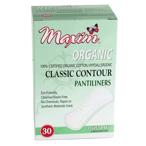 Maxim Hygiene Products Organic Cotton Classic Contour Pantiliners, Light Days, 30 Count, Maxim Hygiene Products