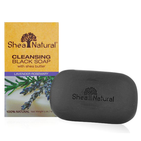 Cleansing Black Soap Bar with Shea Butter, Lavender Rosemary, 5 oz, Shea Natural
