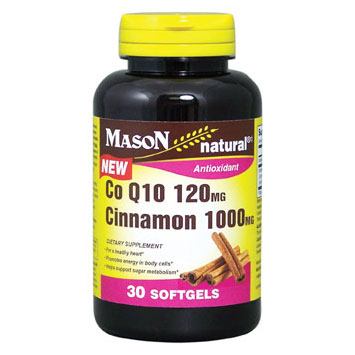 Co Q10 120 mg, Cinnamon 1000 mg, 30 Softgels, Mason Natural