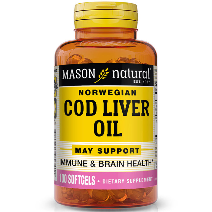 Cod Liver Oil 10 Minims, 100 Softgels, Mason Natural