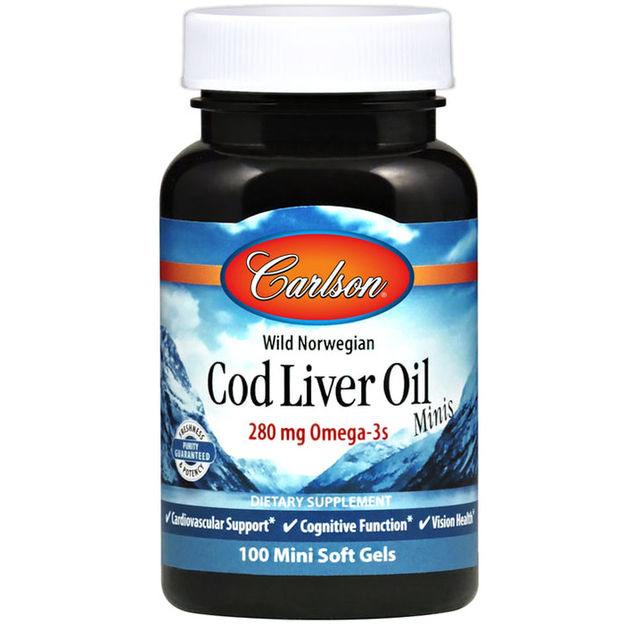 Norwegian Cod Liver Oil, 374 mg 100 small softgels, Carlson Labs