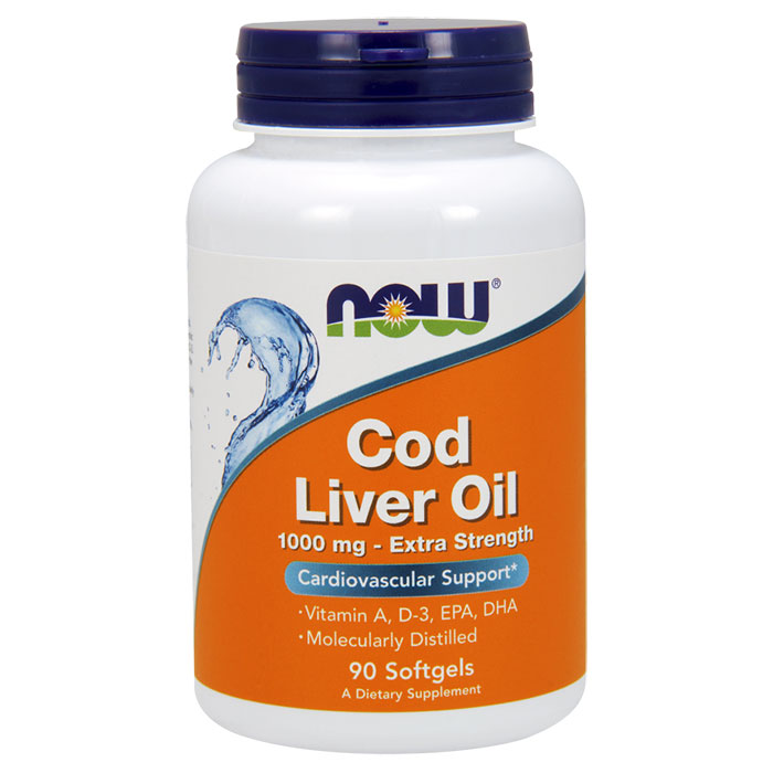 Cod Liver Oil Extra Strength 1000 mg, 90 Softgels, NOW Foods