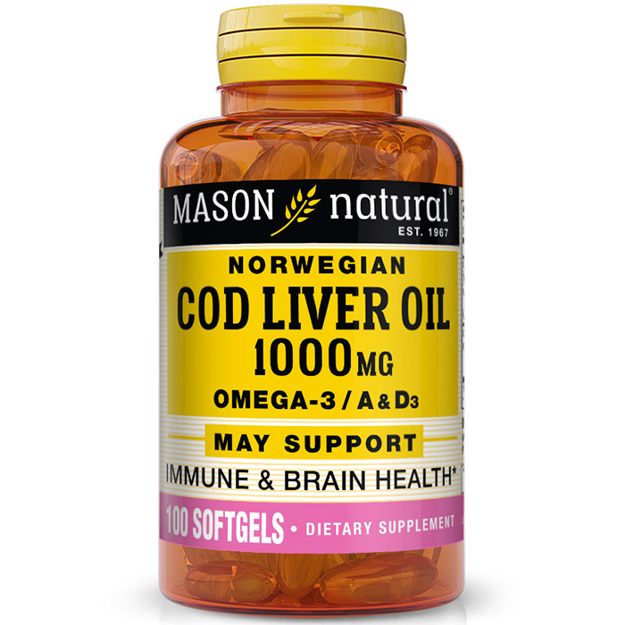 Cod Liver Oil 20 Minims, 100 Softgels, Mason Natural