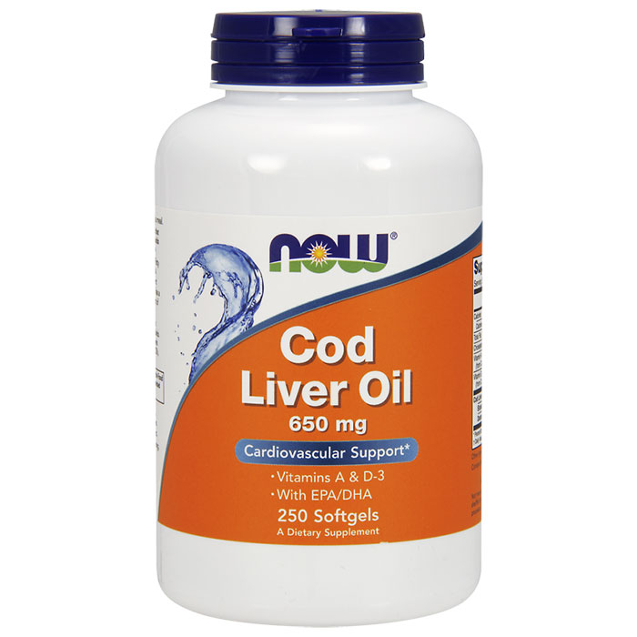 Cod Liver Oil 650mg 250 Softgels, NOW Foods