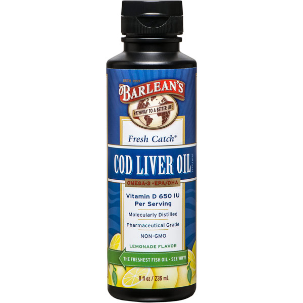 Fresh Catch Cod Liver Oil Liquid, Lemonade Flavor, 8 oz, Barleans Organic Oils