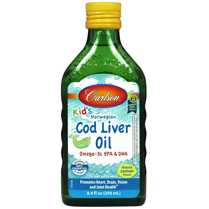 Cod Liver Oil Liquid for Kids, Lemon Flavor, 250ml, Carlson Labs