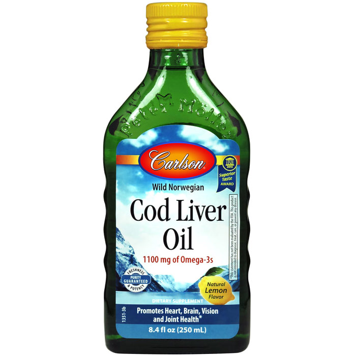 Cod Liver Oil Liquid, Lemon Flavor, 250ml, Carlson Labs