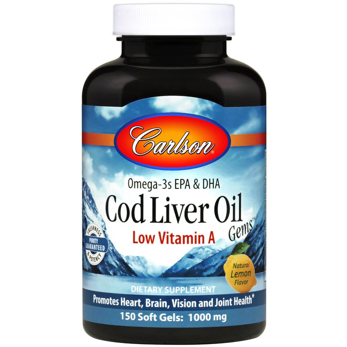 Cod Liver Oil with Low Vitamin A, 1000 mg 300 softgels, Carlson Labs
