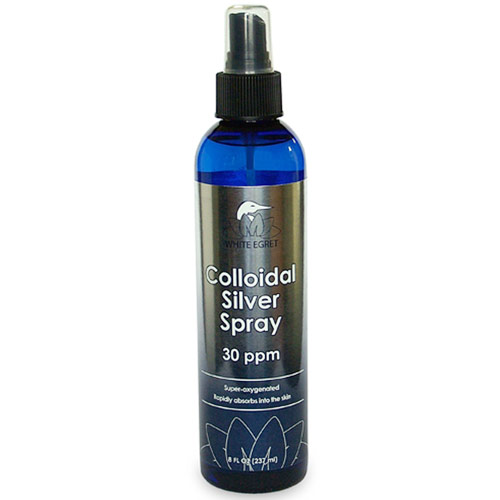 Colloidal Silver Spray 30 ppm Skin Care, 8 oz, White Egret