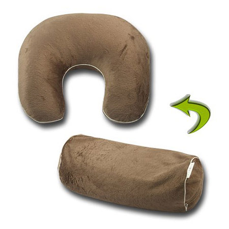 Relaxso Buckwheat Convertible Travel Pillow, Silky Plush Mocha, Relaxso