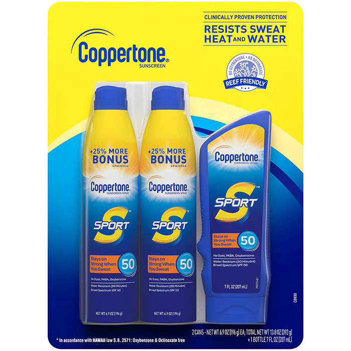 Coppertone Sport Sunscreen Broad Spectrum SPF 50, Spray + Lotion, 3 Pieces