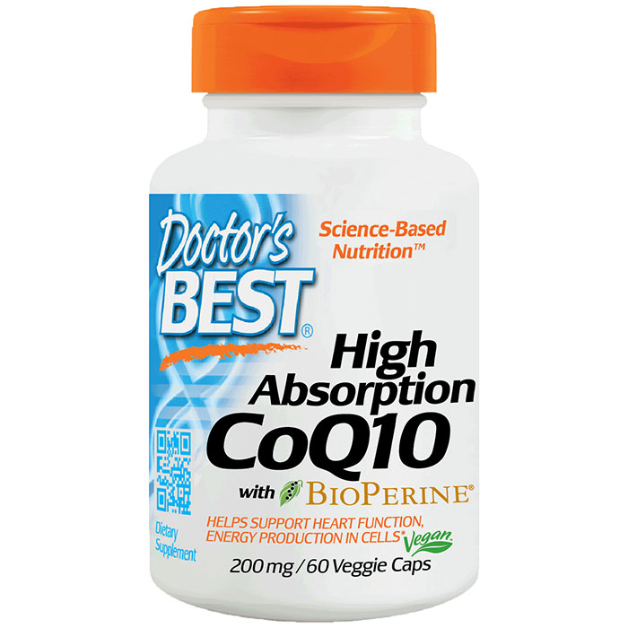 High Absorption CoQ10 200mg with Bioperine, 60 veggie caps, Doctors Best (Naturally Fermented)