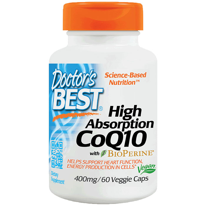 High Absorption CoQ10 400 mg with Bioperine, 60 Veggie Caps, Doctors Best (Naturally Fermented)