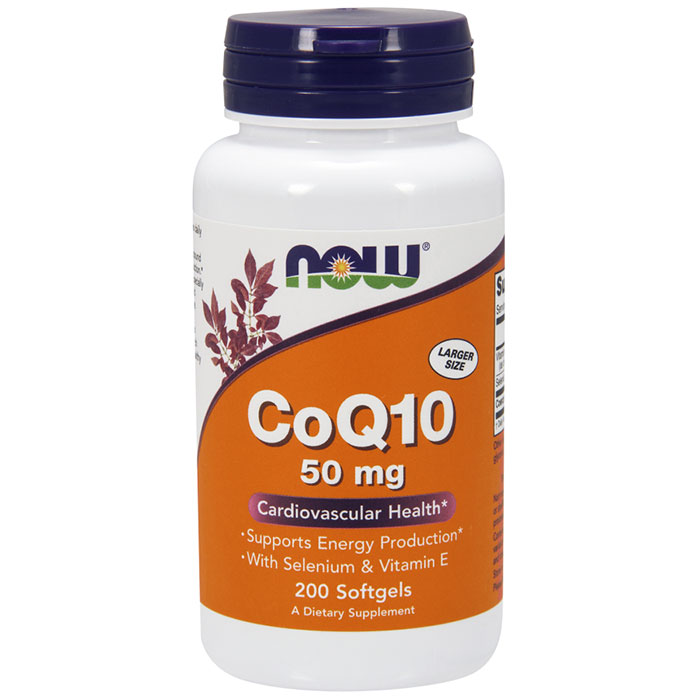 CoQ10 50 mg, With Selenium & Vitamin E, Value Size, 200 Softgels, NOW Foods