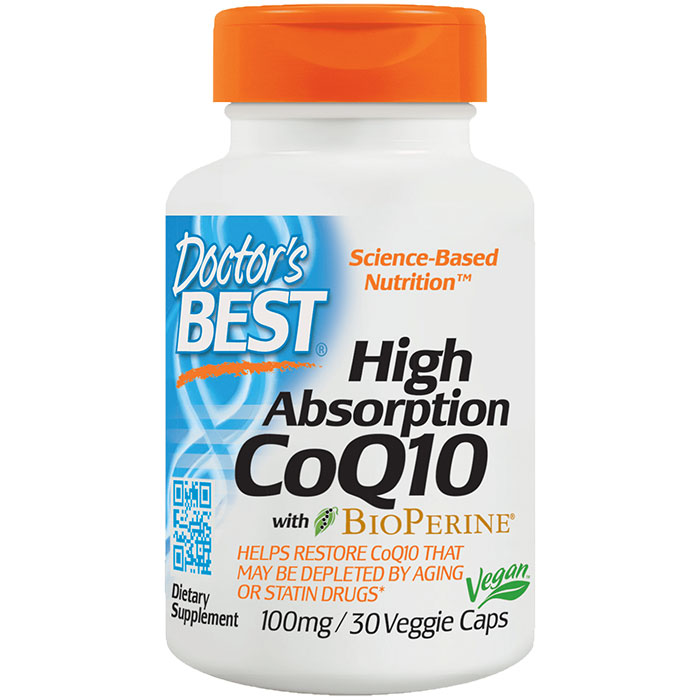 High Absorption CoQ10 100 mg with Bioperine, 30 Veggie Caps, Doctors Best (Naturally Fermented)