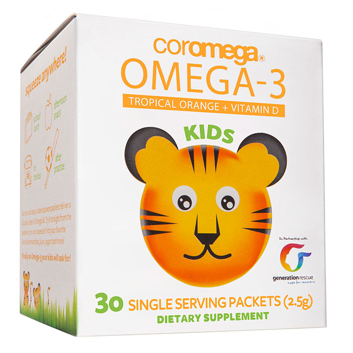 Coromega Kids Omega-3 Squeeze Packet - Tropical Orange +D, 30 Packets