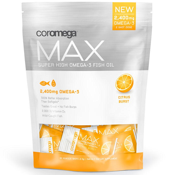 Coromega Max Super High Omega-3 Fish Oil Squeeze Shots - Citrus Burst, 60 Packets