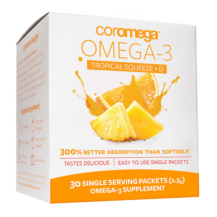 Coromega Omega-3 +D Squeeze Packet - Tropical Orange, 30 Packets