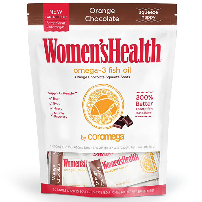 Coromega Omega-3 Fish Oil Squeeze Shots - Orange Chocolate, 30 Packets