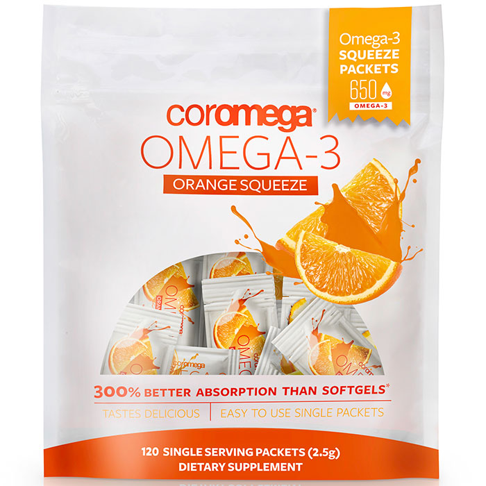 Coromega Omega-3 Squeeze Packet - Orange Smoothie, Value Size, 120 Packets