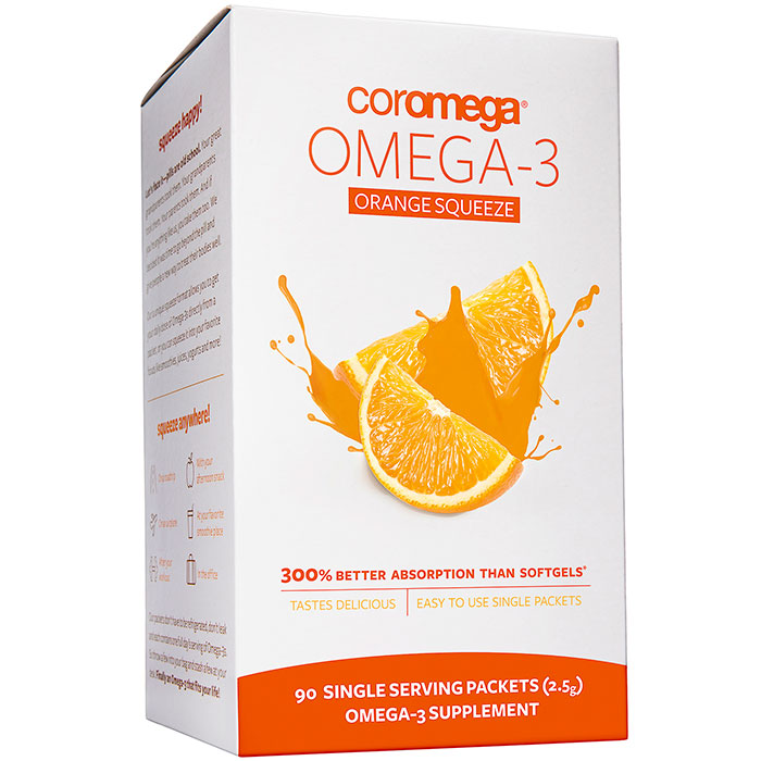 Coromega Omega-3 Squeeze Packet - Orange Smoothie, 90 Packets