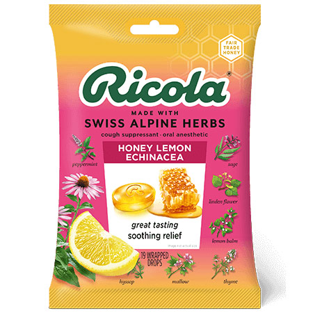Herb Cough & Throat Drops, Honey Lemon with Echinacea, 24 Drops, Ricola