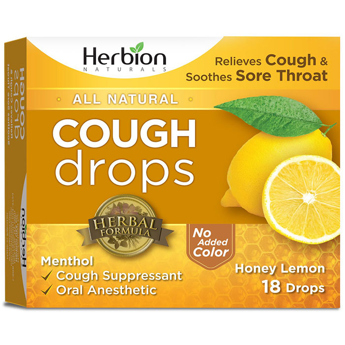 All Natural Cough Drops, Honey Lemon, 18 Drops, Herbion