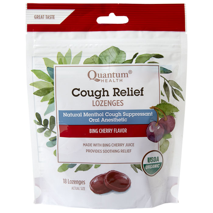 Cough Relief Lozenges - Bing Cherry, 18 Lozenges, Quantum Health