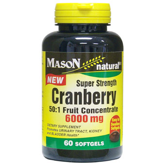 Cranberry Super Strength 50:1 Fruit Concentrate 6000 mg, 60 Softgels, Mason Natural