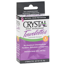 Crystal Body Deodorant Deodorant Towelettes, Unscented, 6 Pack, Crystal Body Deodorant