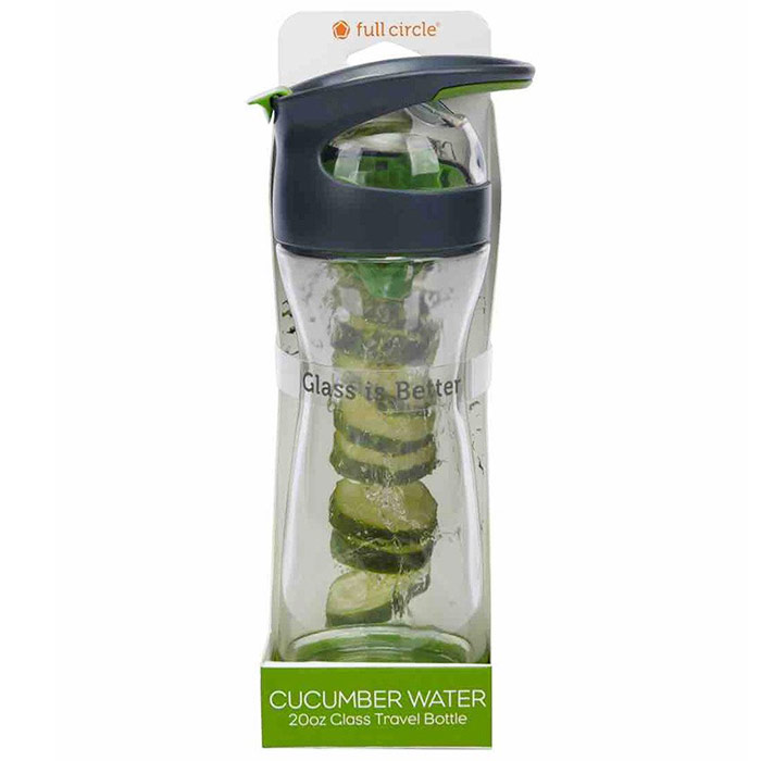 Cucumber Water Glass Travel Bottle, 20 oz, Full Circle Home