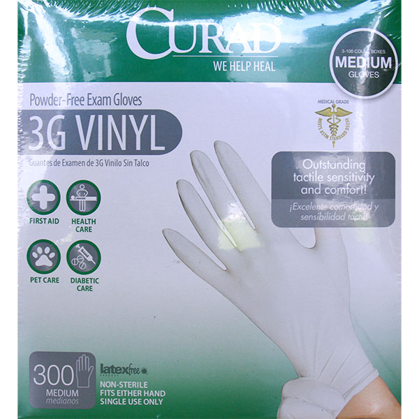 Curad Powder-Free Latex-Free 3G Vinyl Exam Gloves, 300 ct