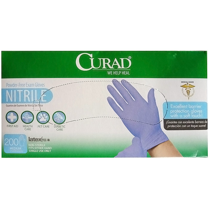 Curad Medium Medline Powder Free Nitrile Exam Gloves, 200 Count