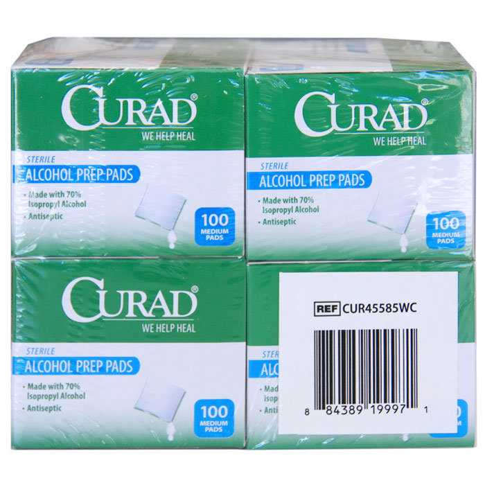 Curad Sterile Alcohol Prep Pads, 100 Medium Pads x 4 Pack