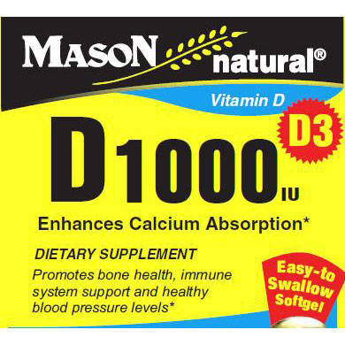 Vitamin D 1000 IU, 120 Softgels, Mason Natural
